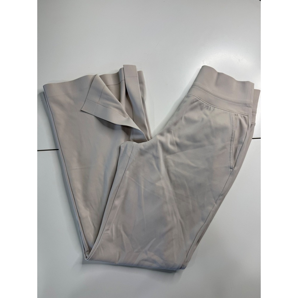 Athleta Womens Wide Leg Performance Pants Beige Ribbed Waistband Pockets Size S